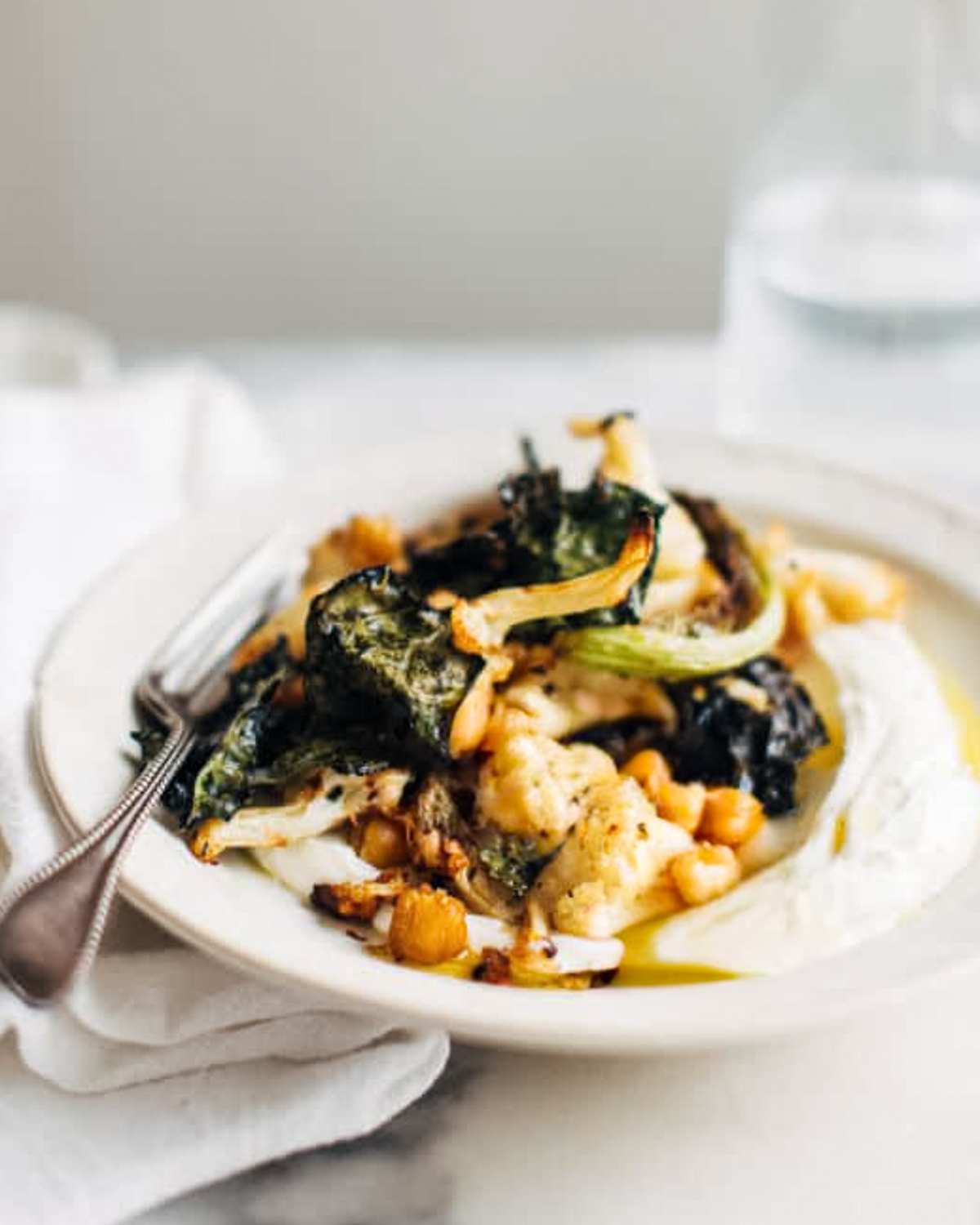 Crispy Kale Cauliflower Chickpea Salad