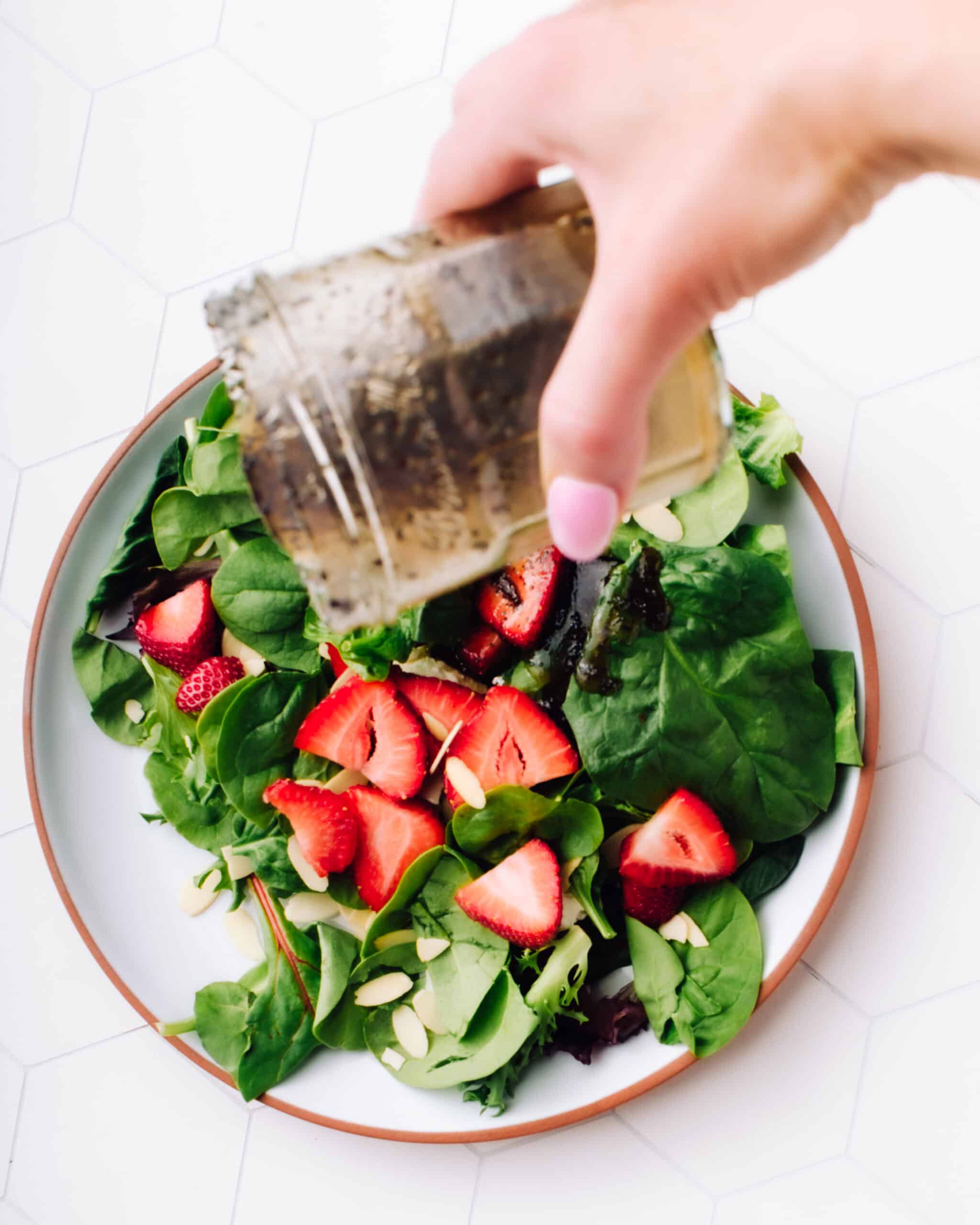 Strawberry Spinach Salad with Almonds and Goat Cheese