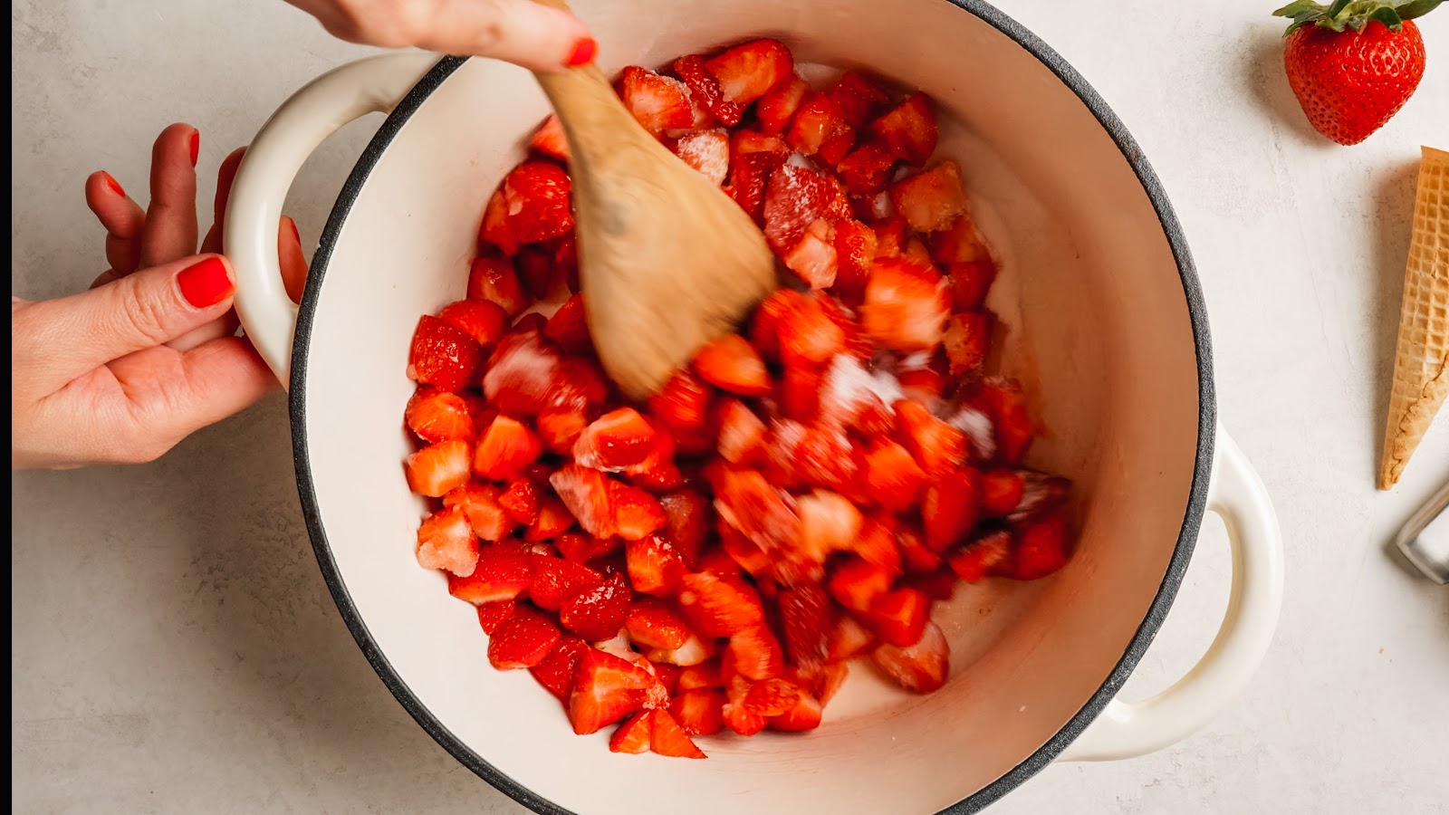 Strawberry ice cream recipe steps.