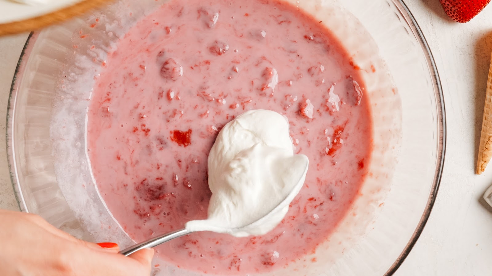 Strawberry ice cream recipe steps.